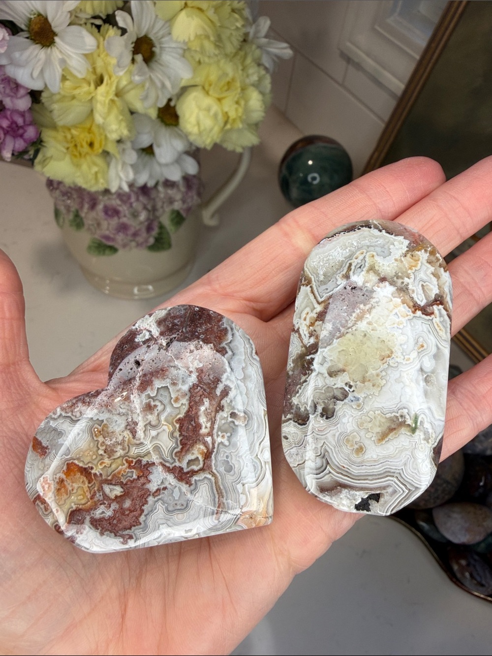 Mexican Crazy Lace Agate Heart & Palm Set: C1012 - Picture 2 of 8